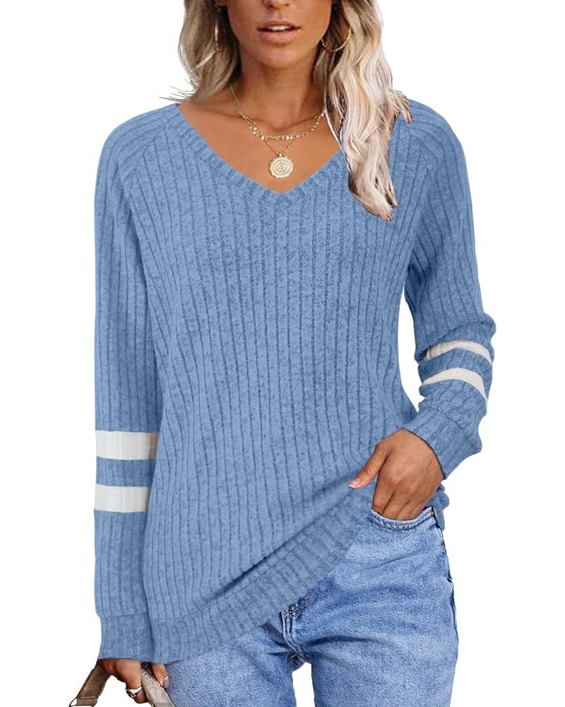 Sweaters for Women Fashion Sweatshirts Casual V Neck Long Sleeve Shirts Fall Tops Trendy Clothes 05-lightblue $11.96 Hoodies ...