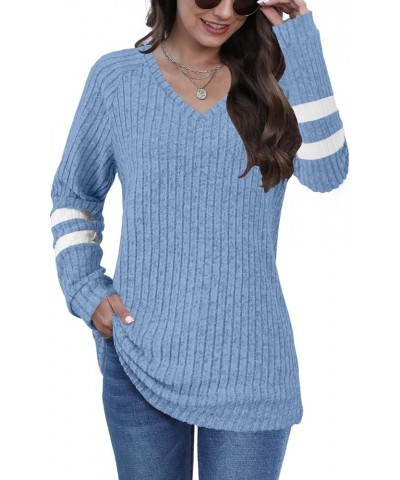 Sweaters for Women Fashion Sweatshirts Casual V Neck Long Sleeve Shirts Fall Tops Trendy Clothes 05-lightblue $11.96 Hoodies ...