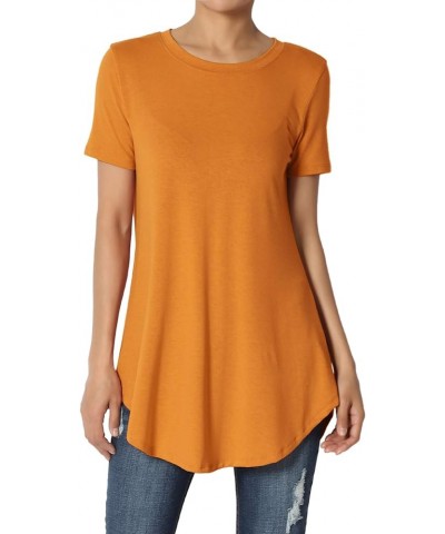 S~3X Basic Crew Neck Shirttail Hem Short Sleeve Top Draped Jersey Tee D. Mustard $10.00 T-Shirts