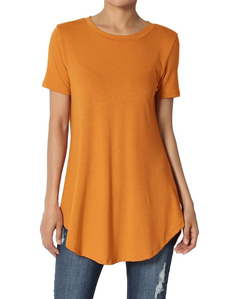 S~3X Basic Crew Neck Shirttail Hem Short Sleeve Top Draped Jersey Tee D. Mustard $10.00 T-Shirts