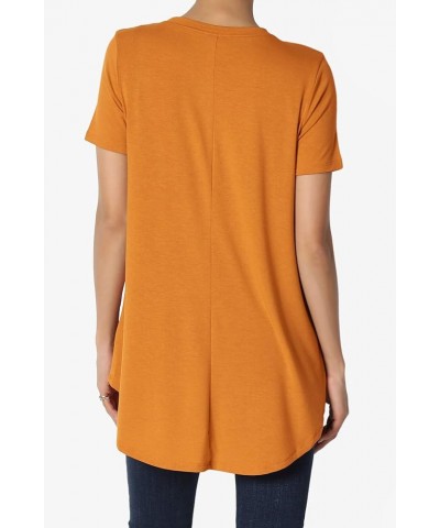 S~3X Basic Crew Neck Shirttail Hem Short Sleeve Top Draped Jersey Tee D. Mustard $10.00 T-Shirts