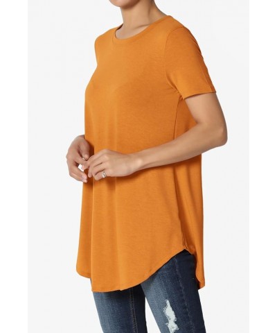 S~3X Basic Crew Neck Shirttail Hem Short Sleeve Top Draped Jersey Tee D. Mustard $10.00 T-Shirts