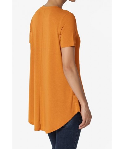 S~3X Basic Crew Neck Shirttail Hem Short Sleeve Top Draped Jersey Tee D. Mustard $10.00 T-Shirts