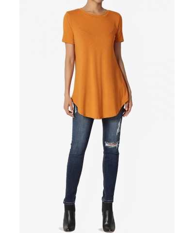 S~3X Basic Crew Neck Shirttail Hem Short Sleeve Top Draped Jersey Tee D. Mustard $10.00 T-Shirts