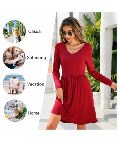 2024 Women's Winter Spring Dress Long Sleeve Casual T Shirt Sundresses Beach Flowy V-Neck with Pockets Black-hibiscus $14.40 ...