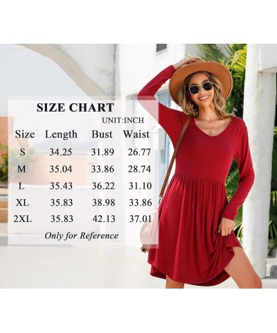 2024 Women's Winter Spring Dress Long Sleeve Casual T Shirt Sundresses Beach Flowy V-Neck with Pockets Black-hibiscus $14.40 ...