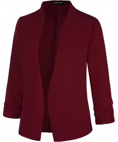 Women's Collarless 3/4 Sleeve Lightweight Blazer Slim Work Office Business Jacket Wine Red $21.44 Blazers