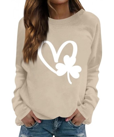 St Patrick'S Day Sweatshirt Shamrock Shirt for Women Crew Neck Long Sleeve Shirt Casual Clover Loose Sweatshirt 04-beige $12....