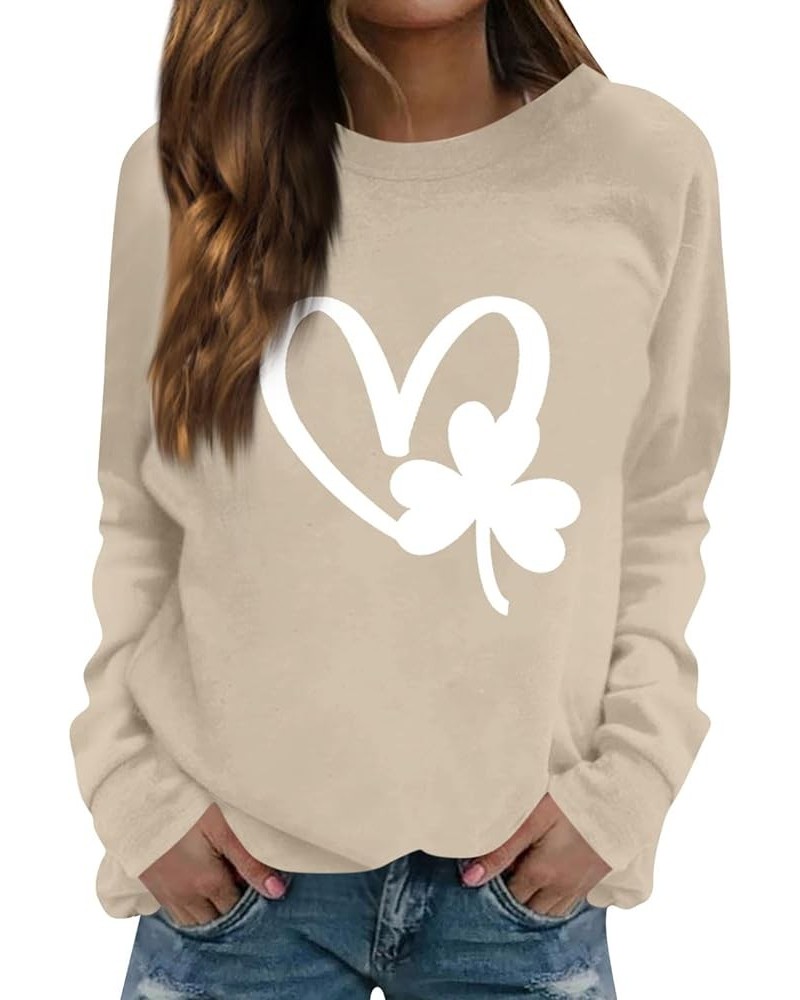 St Patrick'S Day Sweatshirt Shamrock Shirt for Women Crew Neck Long Sleeve Shirt Casual Clover Loose Sweatshirt 04-beige $12....