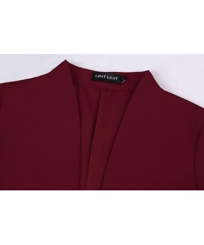 Women's Collarless 3/4 Sleeve Lightweight Blazer Slim Work Office Business Jacket Wine Red $21.44 Blazers