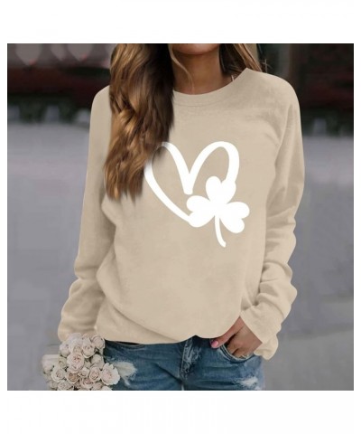 St Patrick'S Day Sweatshirt Shamrock Shirt for Women Crew Neck Long Sleeve Shirt Casual Clover Loose Sweatshirt 04-beige $12....