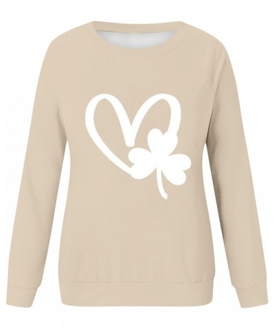 St Patrick'S Day Sweatshirt Shamrock Shirt for Women Crew Neck Long Sleeve Shirt Casual Clover Loose Sweatshirt 04-beige $12....