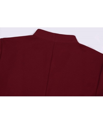 Women's Collarless 3/4 Sleeve Lightweight Blazer Slim Work Office Business Jacket Wine Red $21.44 Blazers