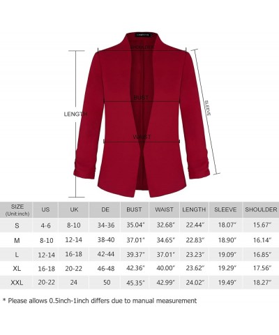 Women's Collarless 3/4 Sleeve Lightweight Blazer Slim Work Office Business Jacket Wine Red $21.44 Blazers