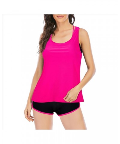 3 Piece Tankini Swimsuits for Women 2024 Tummy Control Bathing Suit Tankini Top & Shorts Ladies Swimwear Hot Pink $17.69 Swim...