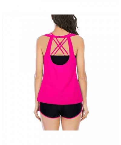 3 Piece Tankini Swimsuits for Women 2024 Tummy Control Bathing Suit Tankini Top & Shorts Ladies Swimwear Hot Pink $17.69 Swim...