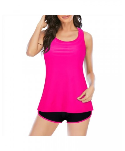 3 Piece Tankini Swimsuits for Women 2024 Tummy Control Bathing Suit Tankini Top & Shorts Ladies Swimwear Hot Pink $17.69 Swim...