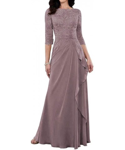 Mother of The Bride Dresses Long Evening Formal Dress 3/4 Sleeve Lace Applique Ruffles Mauve $45.36 Dresses