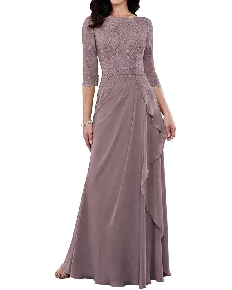 Mother of The Bride Dresses Long Evening Formal Dress 3/4 Sleeve Lace Applique Ruffles Mauve $45.36 Dresses