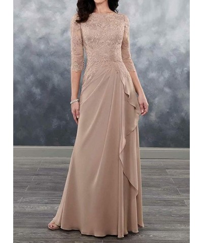 Mother of The Bride Dresses Long Evening Formal Dress 3/4 Sleeve Lace Applique Ruffles Mauve $45.36 Dresses