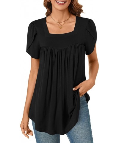 Women's Petal Short Sleeve Tunic Top Casual Square Neck Shirts Loose Fitting Cute Blouse Petal Sleeve-black $11.79 Tops