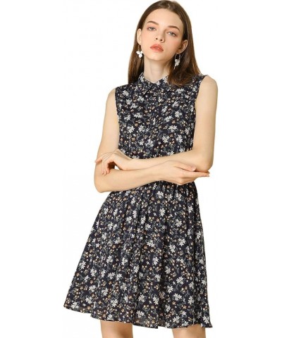 Women's Valentine's Day Floral Printed Half Placket Knee Length Sleeveless Spring Belted Dress Dark Blue-brown Floral $13.92 ...