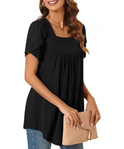 Women's Petal Short Sleeve Tunic Top Casual Square Neck Shirts Loose Fitting Cute Blouse Petal Sleeve-black $11.79 Tops