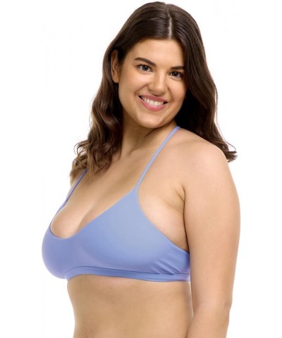 Women's Standard Smoothies Ruth Solid Fixed Triangle Bikini Top Swimsuit with Adjustable Tie Back Detail Periwinkle $18.04 Sw...