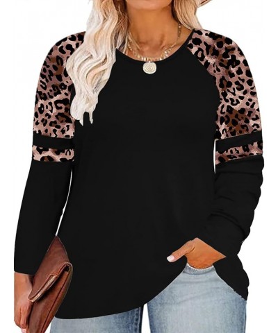 Plus Size Tops for Women Long Sleeve Raglan Tops Flower/Tie Dye/Camo/Aztec/Leopard Print T Shirts Tunic Fall Xl-5Xl A16n-leop...