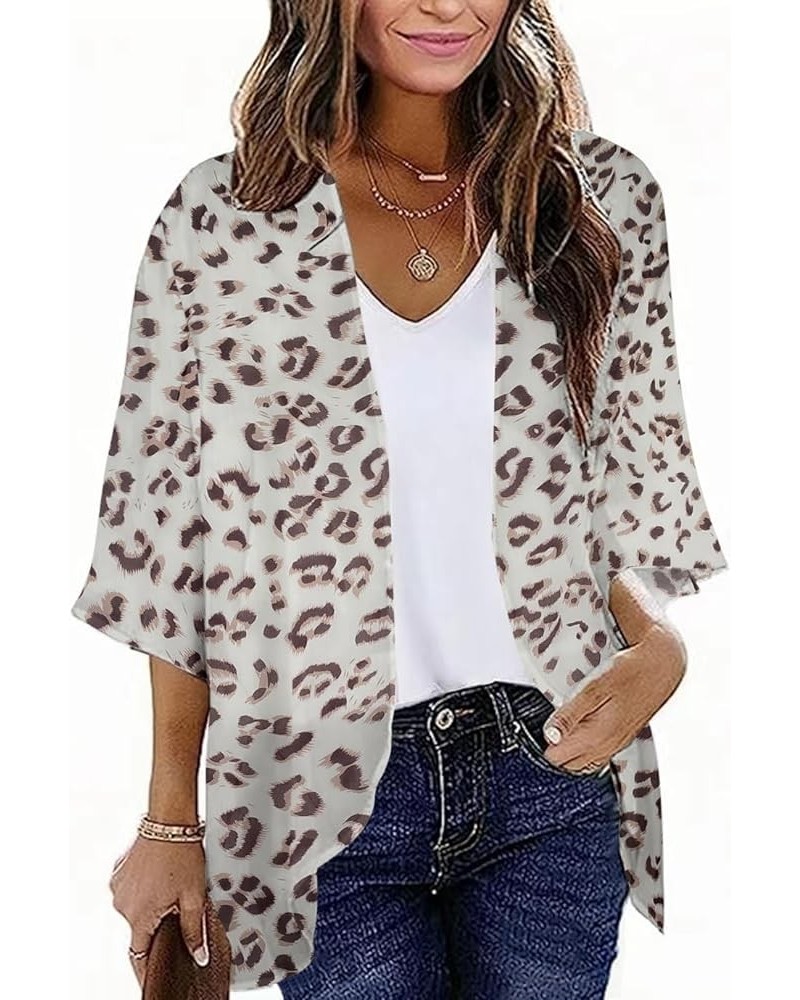 Women's 3/4 Sleeve Floral Print Kimono Sheer Chiffon Loose Cardigan S-3XXL White Leopard Print $12.71 Sweaters