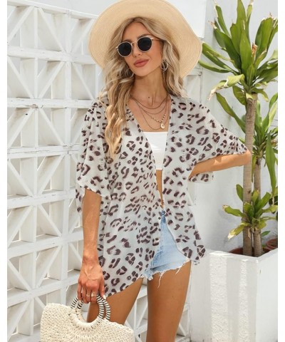 Women's 3/4 Sleeve Floral Print Kimono Sheer Chiffon Loose Cardigan S-3XXL White Leopard Print $12.71 Sweaters