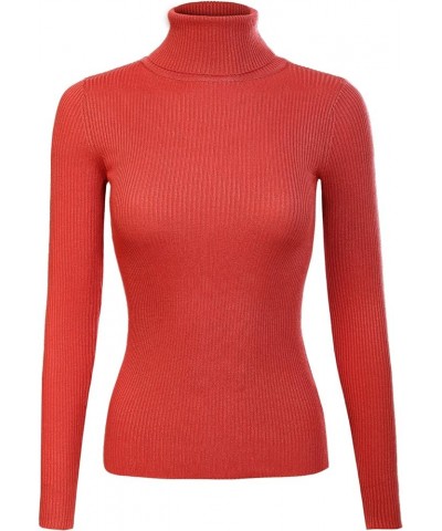 Women's Solid Long Sleeve Turtleneck Slim Fit Ultra Stretch Comfort Sweater Rust $10.27 Sweaters