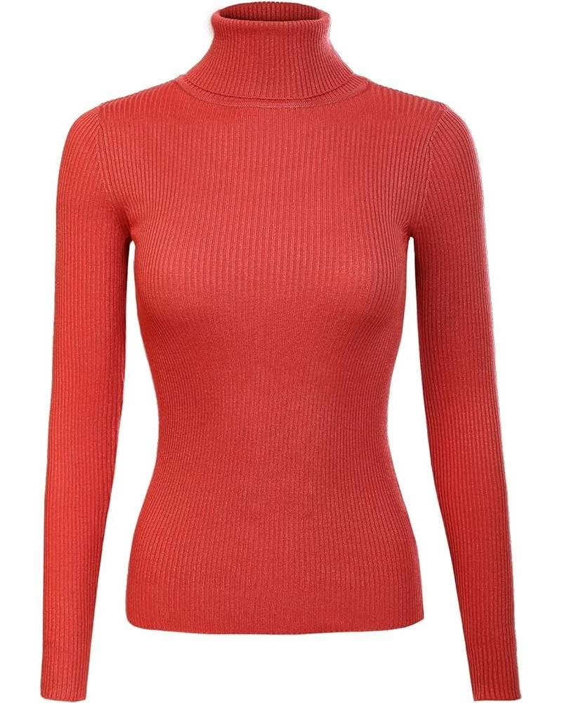 Women's Solid Long Sleeve Turtleneck Slim Fit Ultra Stretch Comfort Sweater Rust $10.27 Sweaters