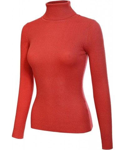 Women's Solid Long Sleeve Turtleneck Slim Fit Ultra Stretch Comfort Sweater Rust $10.27 Sweaters