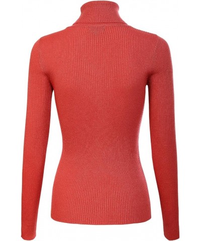 Women's Solid Long Sleeve Turtleneck Slim Fit Ultra Stretch Comfort Sweater Rust $10.27 Sweaters