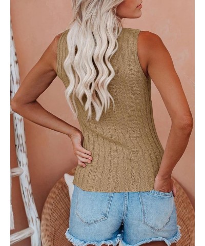 Womens High Neck Tank Top Summer Ribbed Sleeveless Shirts Casual Loose Knit Cami Sweater Vest Camel $14.49 Tanks