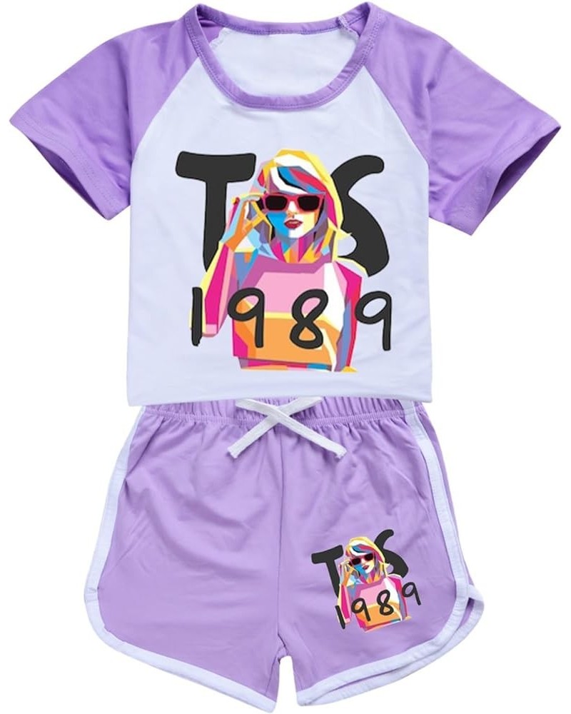 Girls Shorts Set Shirts for Women Unisex Crewneck T-shirts Cute Y2K Tops Teen Girls/Boys Short Tees+Long Pants 5-purple $8.83...