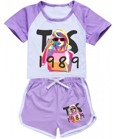 Girls Shorts Set Shirts for Women Unisex Crewneck T-shirts Cute Y2K Tops Teen Girls/Boys Short Tees+Long Pants 5-purple $8.83...