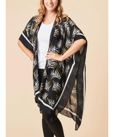 Women's Beach Cover up Swimsuit Kimono Cardigan with Bohemian Floral Print E Black Leaves $12.00 Swimsuits