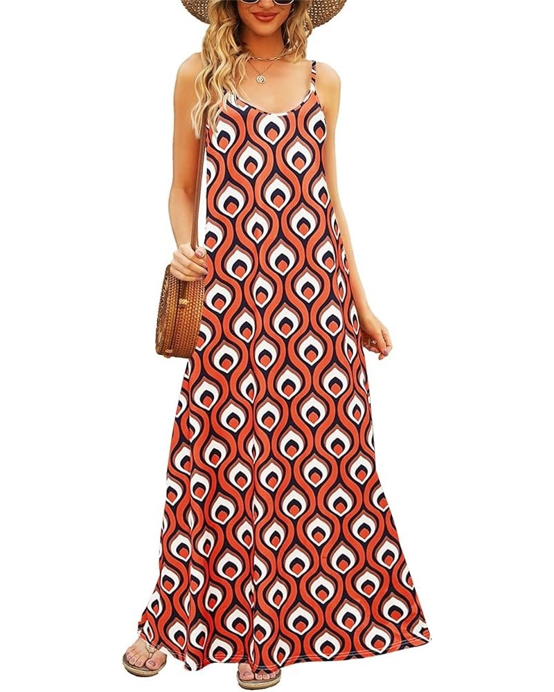 Women's Summer Maxi Dress Casual V-Neck Sleeveless Bohemian Spaghetti Strap Floral Long Maxi Dress with Pockets Multicolor Or...