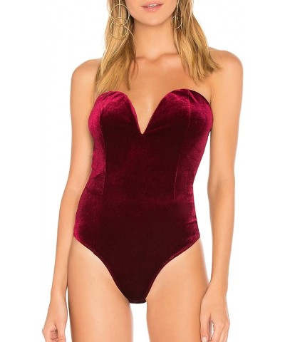 May&Maya Women's Strapless Plunge Neck Bodysuit Velvet Garnet $12.18 Lingerie