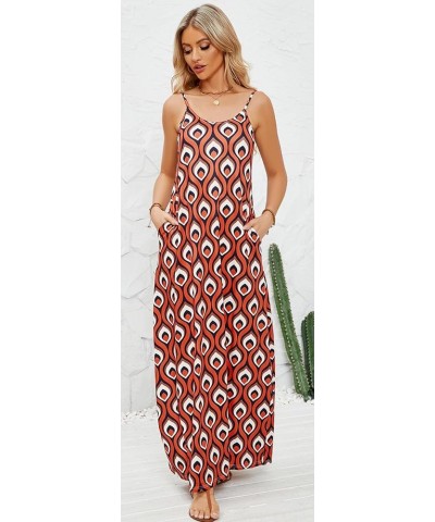 Women's Summer Maxi Dress Casual V-Neck Sleeveless Bohemian Spaghetti Strap Floral Long Maxi Dress with Pockets Multicolor Or...