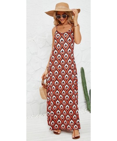 Women's Summer Maxi Dress Casual V-Neck Sleeveless Bohemian Spaghetti Strap Floral Long Maxi Dress with Pockets Multicolor Or...