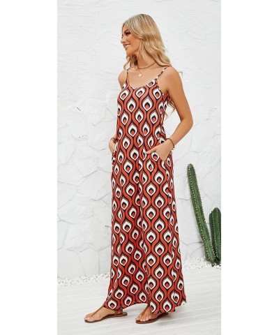 Women's Summer Maxi Dress Casual V-Neck Sleeveless Bohemian Spaghetti Strap Floral Long Maxi Dress with Pockets Multicolor Or...