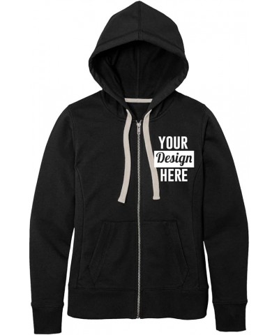 Women DT8103 Custom Logo Texts Embroidery Re-fleece Full Zip Hoodies - Multicolors Black $20.34 Hoodies & Sweatshirts