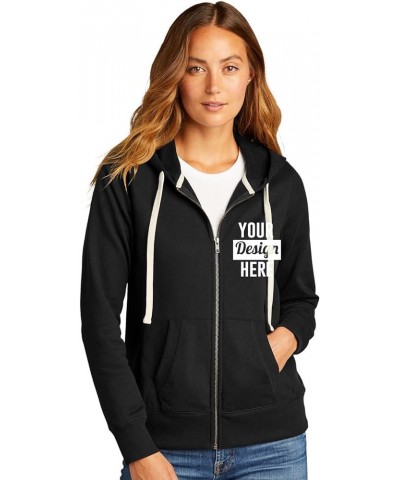 Women DT8103 Custom Logo Texts Embroidery Re-fleece Full Zip Hoodies - Multicolors Black $20.34 Hoodies & Sweatshirts