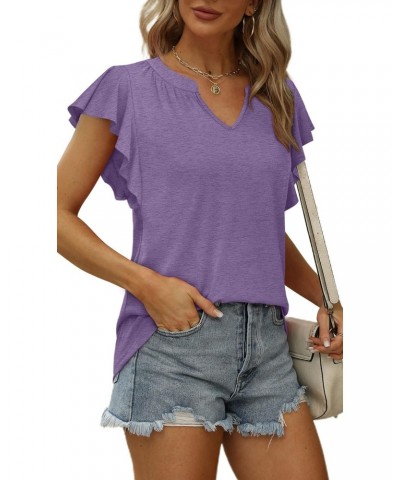 Women's T-Shirts Loose Fit Ruffle Tops for Women Short Sleeve Lavender M $7.79 T-Shirts