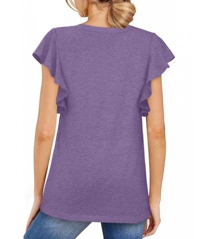 Women's T-Shirts Loose Fit Ruffle Tops for Women Short Sleeve Lavender M $7.79 T-Shirts