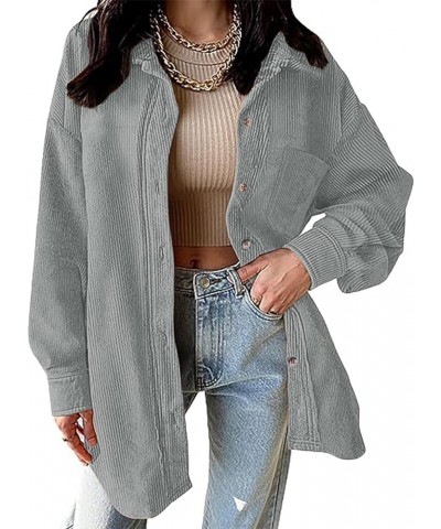 Womens Corduroy Shirts Button Down Long Sleeve Blouses Boyfriend Tops Oversized Jacket A-grey $14.96 Tops