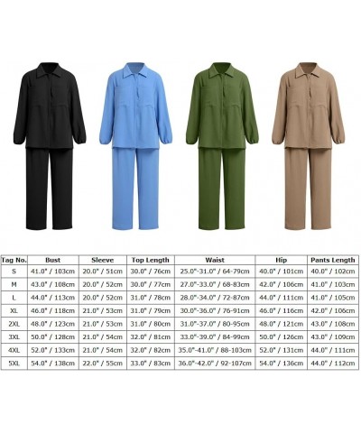 Muslim Long Sleeve Blouse Wide Leg Pants Suits Autumn Solid Abaya Women Matching Sets 2PCS Tracksuits Turkey Kaftan Khaki-poc...